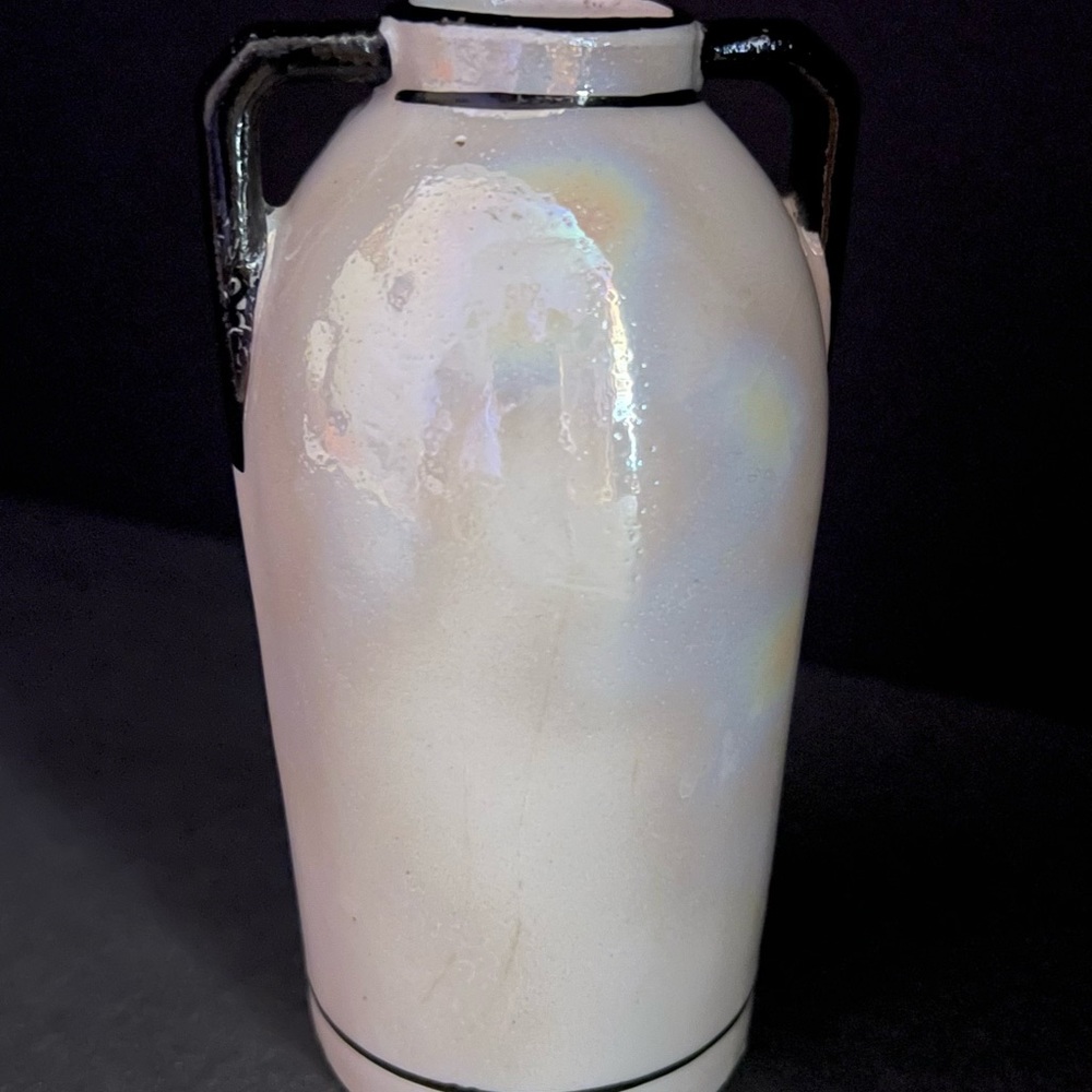 Vintage 5-1/2” white and black lusterware vase. Made in Czechoslovakia.